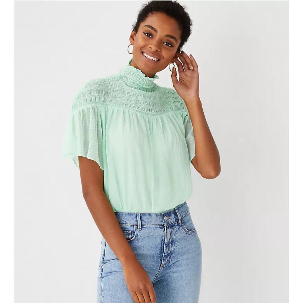 Ann Taylor Smocked Yoke Mock Neck Top Size XXL